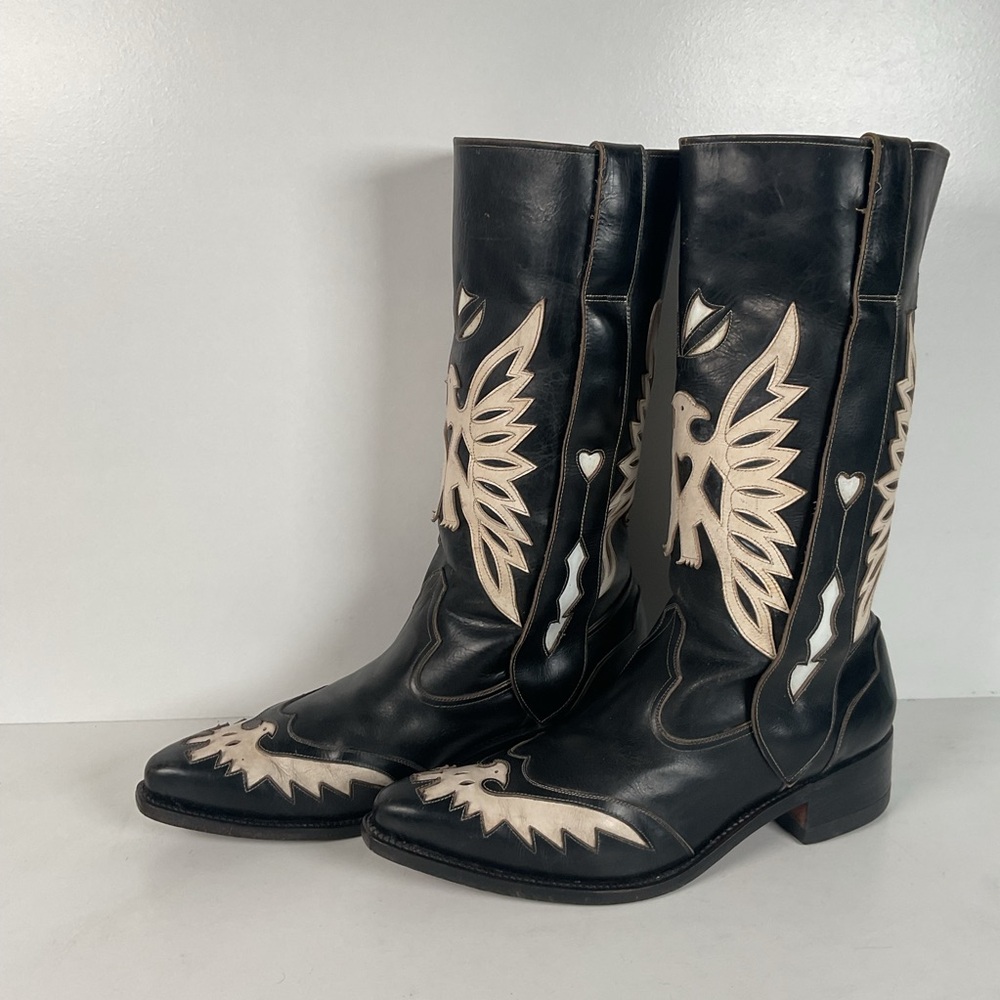 Vintage Thunderbird Cowboy Boots | Tooled Inlays | Mule Ear | 1960s | Men’s 9 - Picture 1 of 16